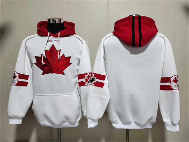 Men's Team Canada White Ageless Must-Have Lace-Up Pullover Hoodie